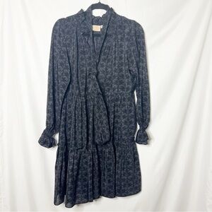 Rungolee Navy and Black Lion Print Tiered Ruffle Dress XS